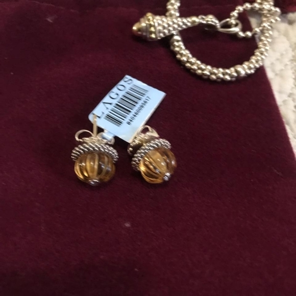 Lagos Caviar Silver 18k Gold Diamond Citrine Forever Melon Stud Earrings New - Picture 6 of 7